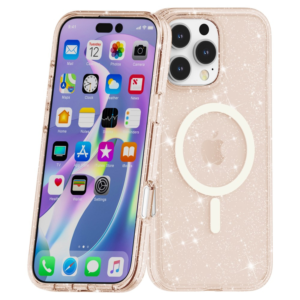 iPhone 16 Pro MagSafe Hybrid Hardcase Schutzhülle im Glitzer Design - Gold / Transparent