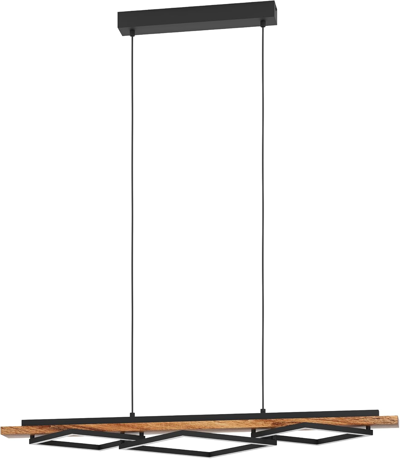 EGLO LED Hängelampe Boyal, Esstisch Pendelleuchte 3-flammig, Hängeleuchte aus rustikalem Holz und schwarzem Metall, Esstischlampe FSC zertifiziert, warmweiß