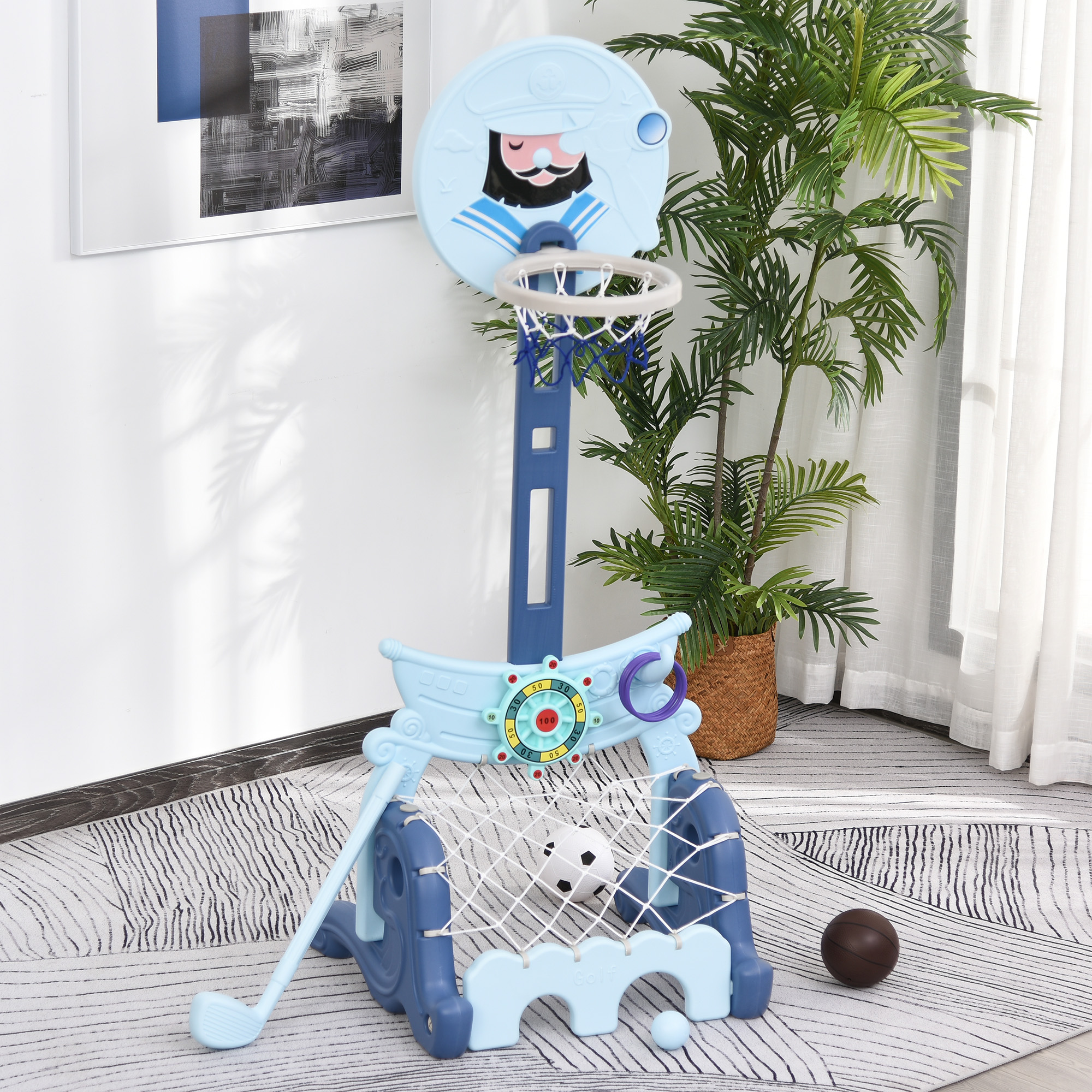 Conjunto esportivo azul HOMCOM com suporte 4 em 1 para crianças