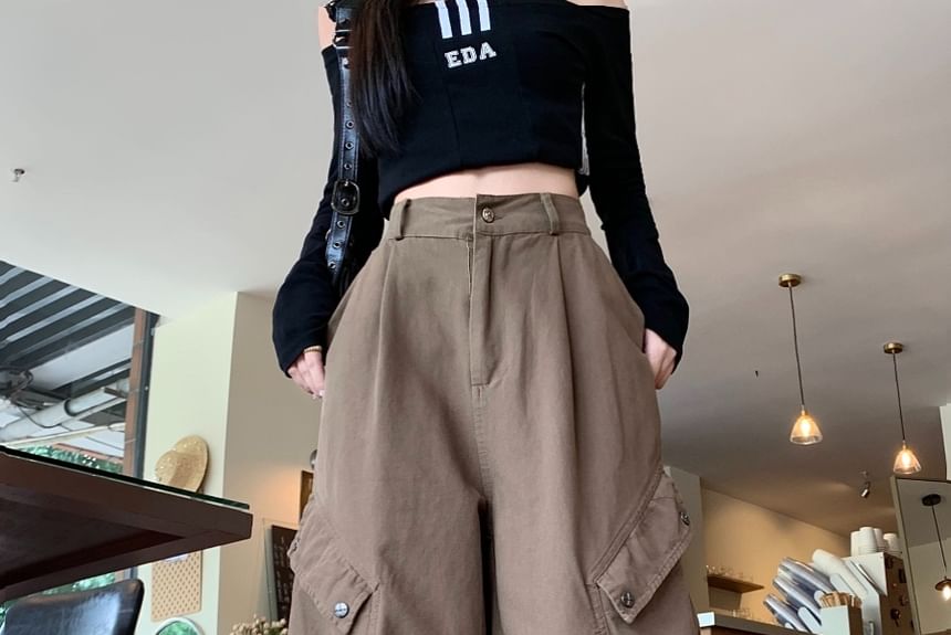 RONIN - High Rise Plain Wide Leg Cargo-broek