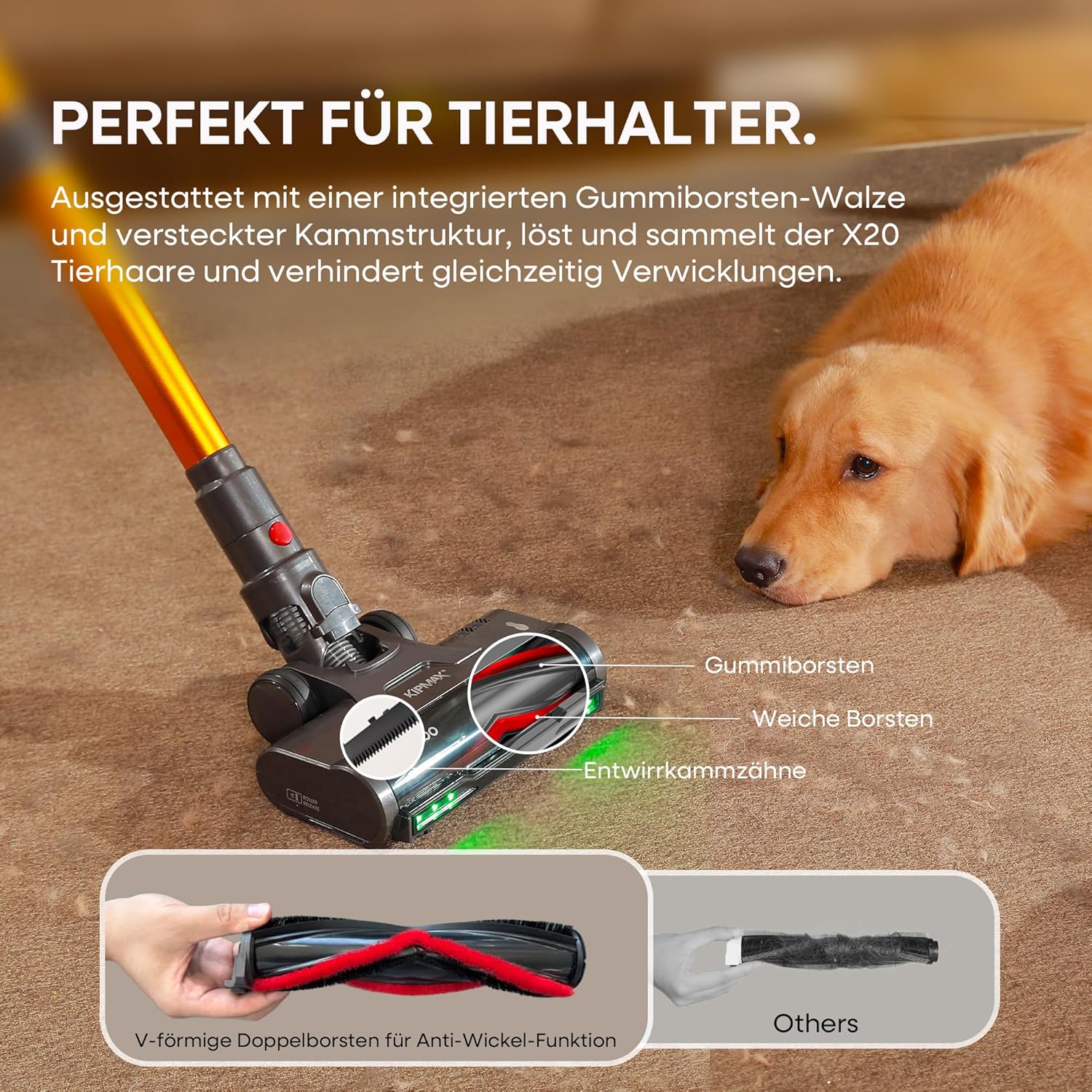 KIPMAX Akku Staubsauger 50000Pa/550W/70Min,1.5L Staubsauger Kabellos mit Display,Anti-Tangle-Bürste,7-Schicht-Filtra & 2 Duftplatten,Selbststehend Akkustaubsauger für Teppiche/Tierhaar/Hartböden