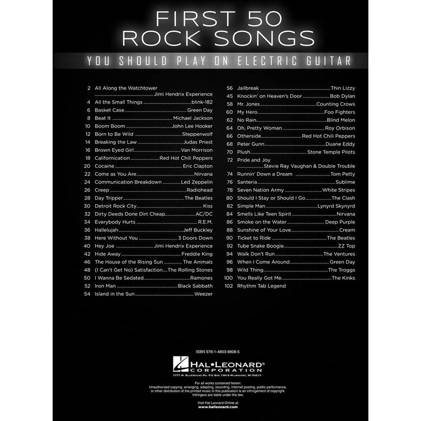 Hal Leonard - First 50 Rock Songs Electric Guitar