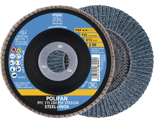 Slijpschijf lamellenschijf PFERD PSF STEELOX staal/roestvast staal Ø 115x22,23 mm korrel 80