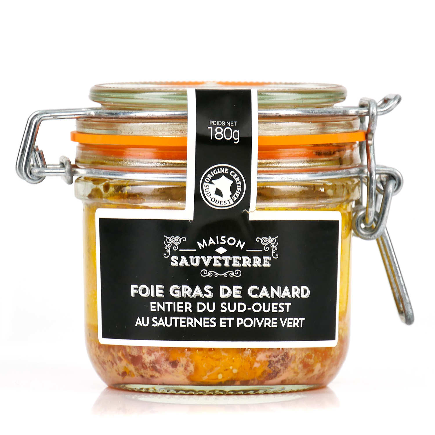Foie gras de canard entier du Sud-Ouest IGP au Sauternes et au poivre vert