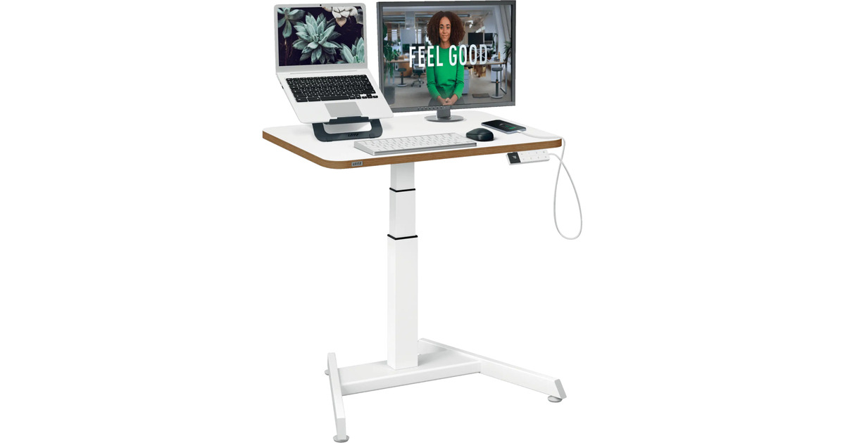LeitzErgo Elektrisch Zit-Sta Bureau (80x60 cm) met sta-op herinneringsfunctie tafel  (Wit)