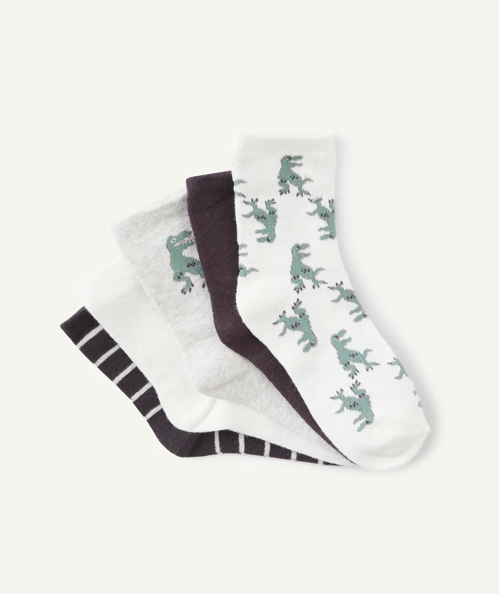 LOT DE 5 CHAUSSETTES GARÇON BLANCHES ET NOIRES THÈME DES DINOSAURES