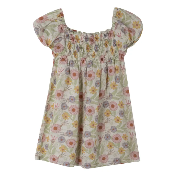 Babe & Tess Robe Smockée Fleurie Luna | Blanc cassé