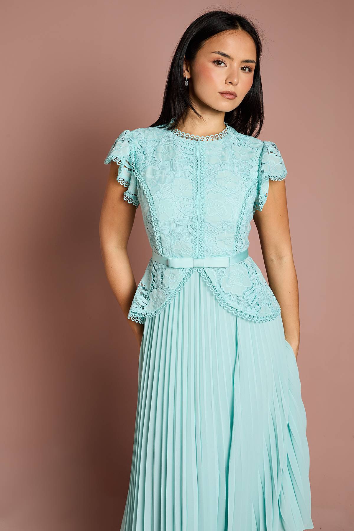 Coast Robe Mi-Longue à Basque avec Corsage en Dentelle Petite Taille