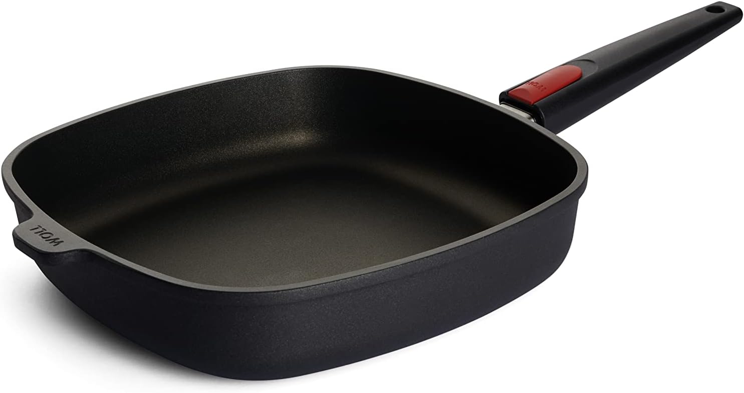Woll – Nowo Titanium Viereckpfanne Induktion 28x28 cm, 6,5 cm hoch, mit abnehmbarem Stiel – Antihaftpfanne aus Aluguss – für alle Herdarten – backofenfest & langlebig