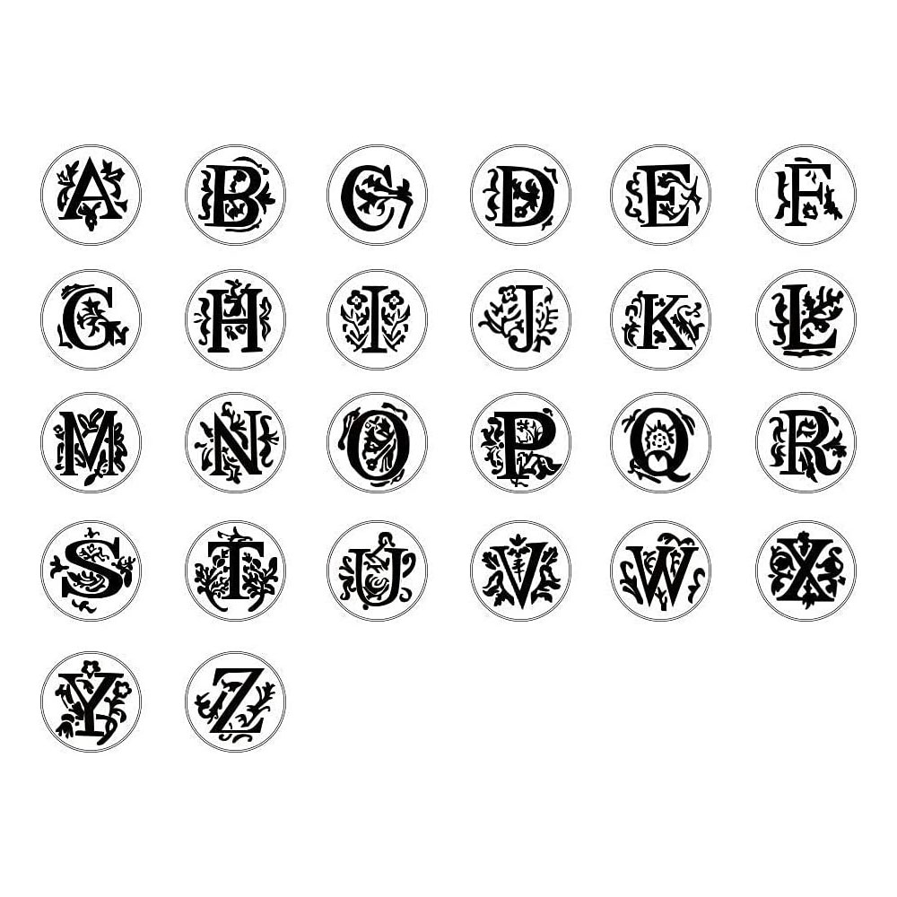 (28-tlg. Set) Holz Siegelwachs Stempel Petschaft mit Messing Alphabet Aufsätzen für Brief Versiegelung