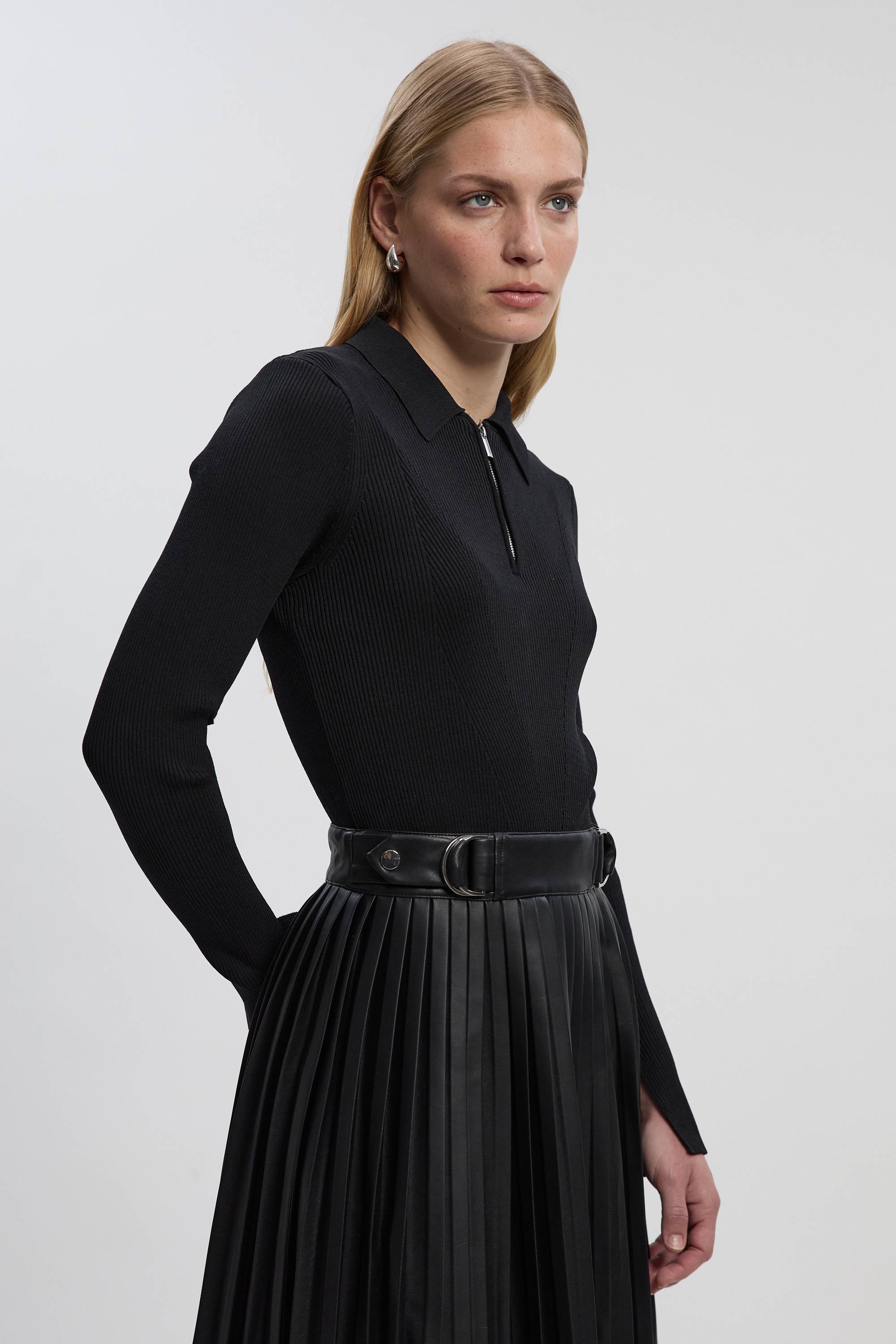 KarenMillen Robe Mi-longue Plissée Petite Maille Col Zippé Mix synthétique