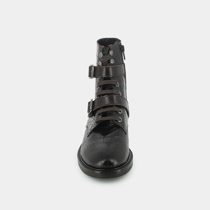 Bottines à boucles  en croco marron