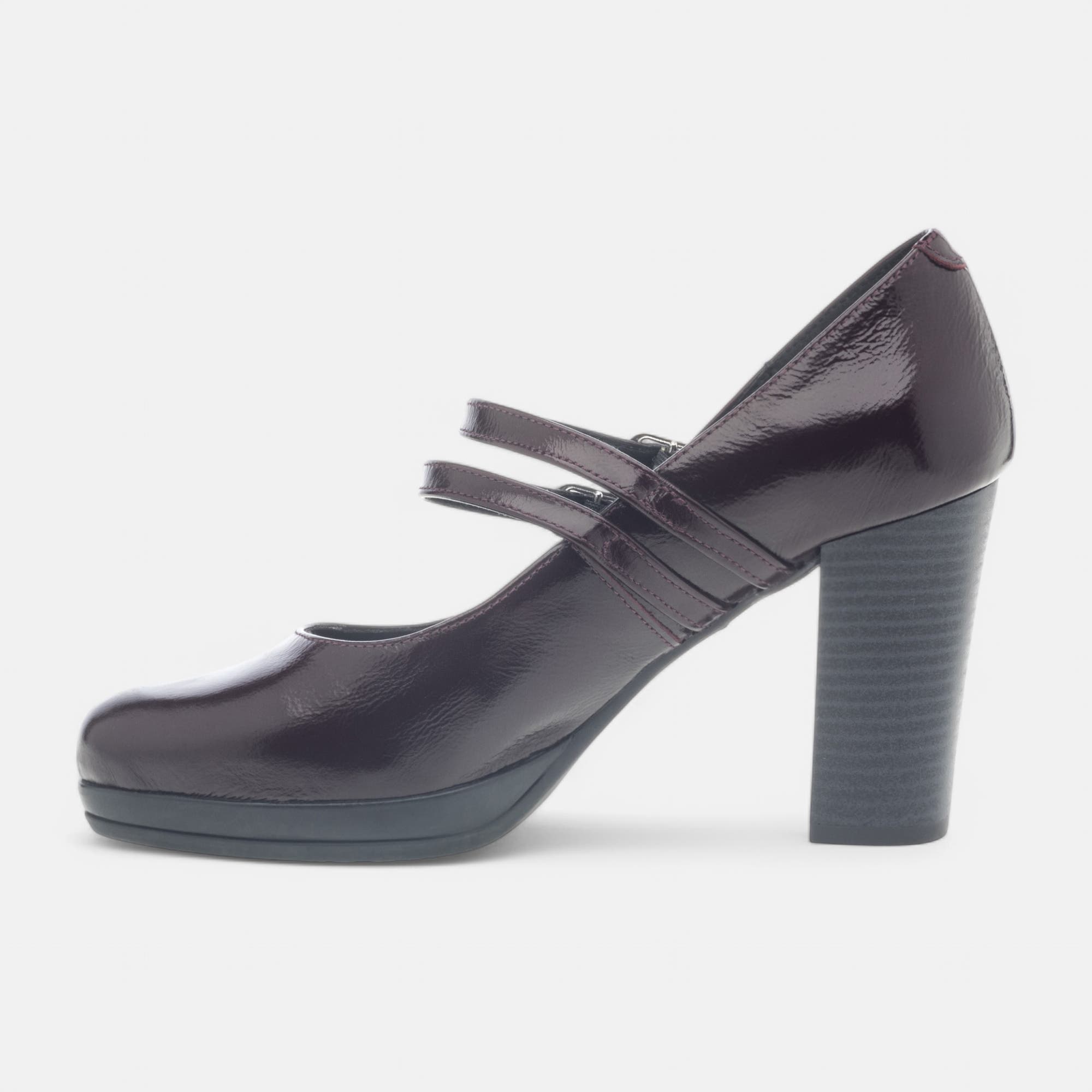 Babies à talon Femme en cuir bordeaux