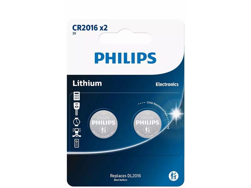 Philips Knopfzelle Lithium CR2016 , 2 Stück Für langandauernde Leistungen Ihrer kleinen Elektronikgeräte