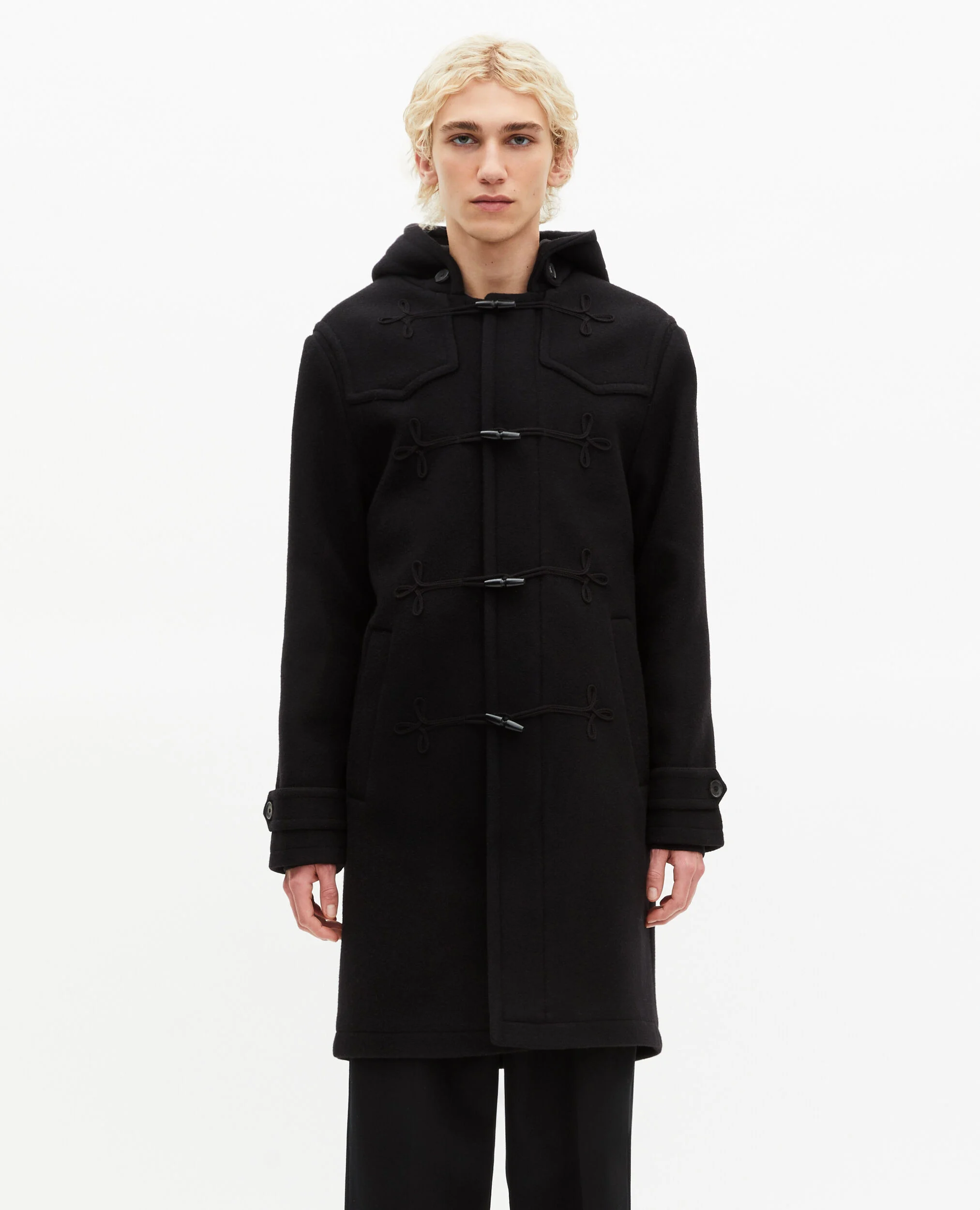 Manteau long en laine à fermeture Brandebourg noir
