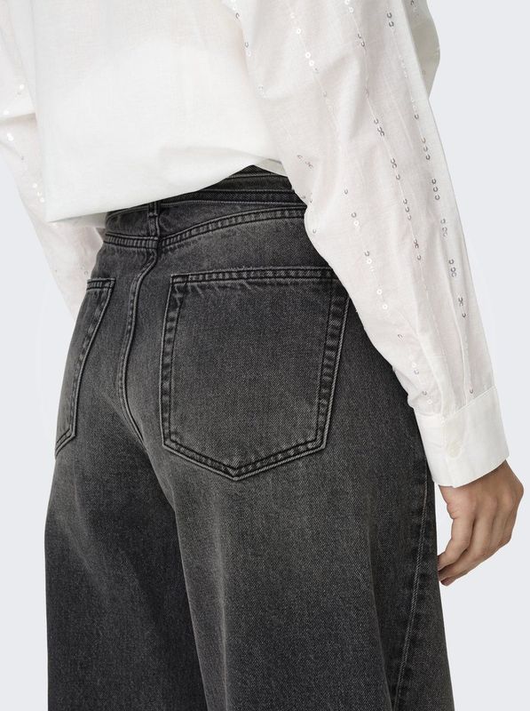 Only - Onlgianna Mw Straight - Jeans - Washed Black - 100% Katoen