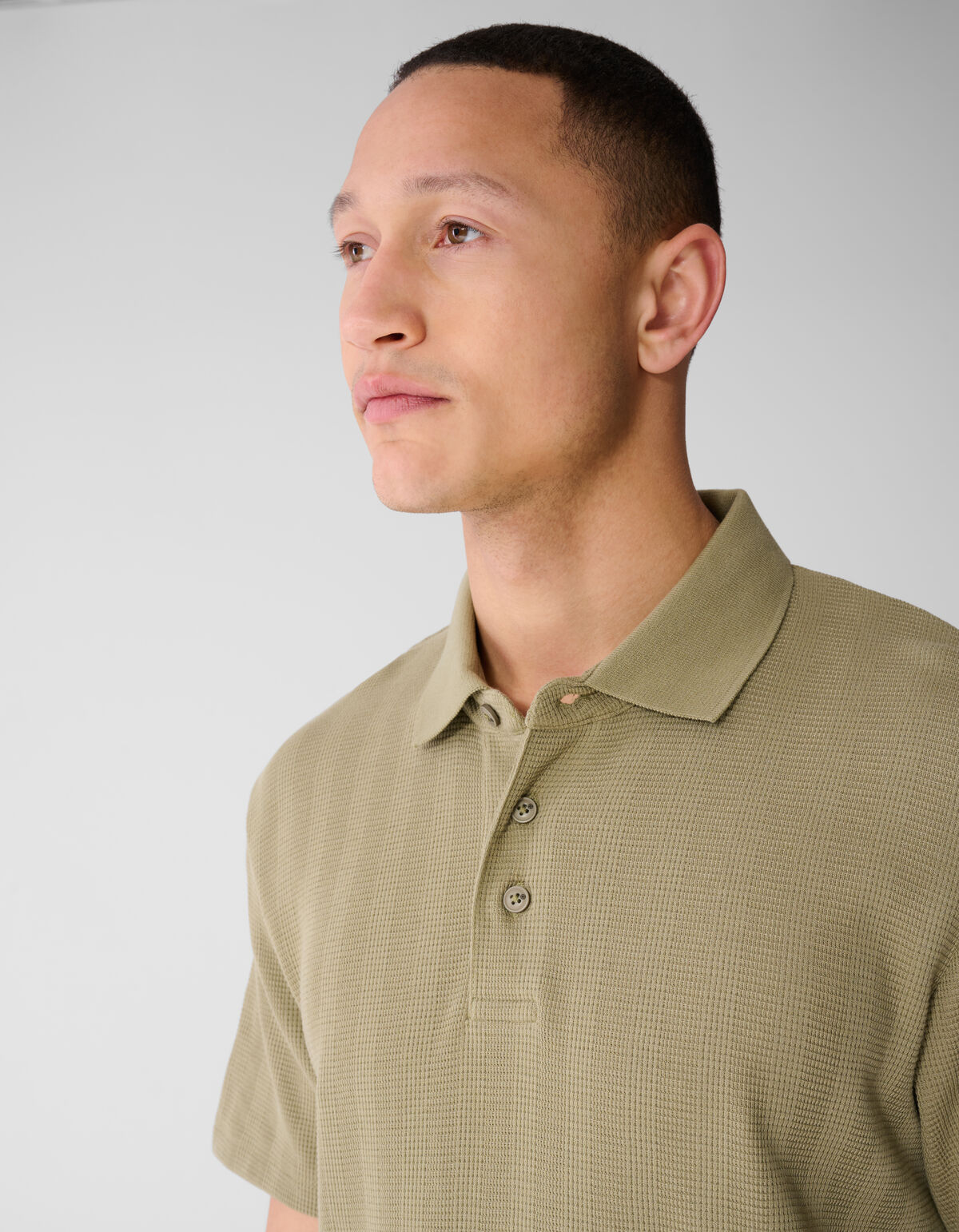 Waffle Stripe Polo Khaki