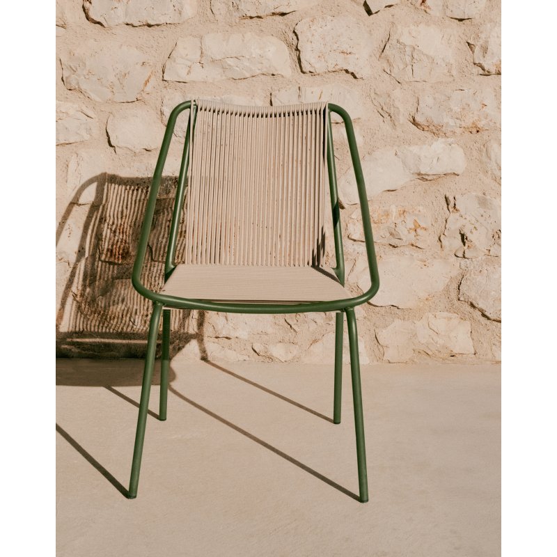 Chaise d’extérieur Zivia en corde écrue et acier galvanisé vert