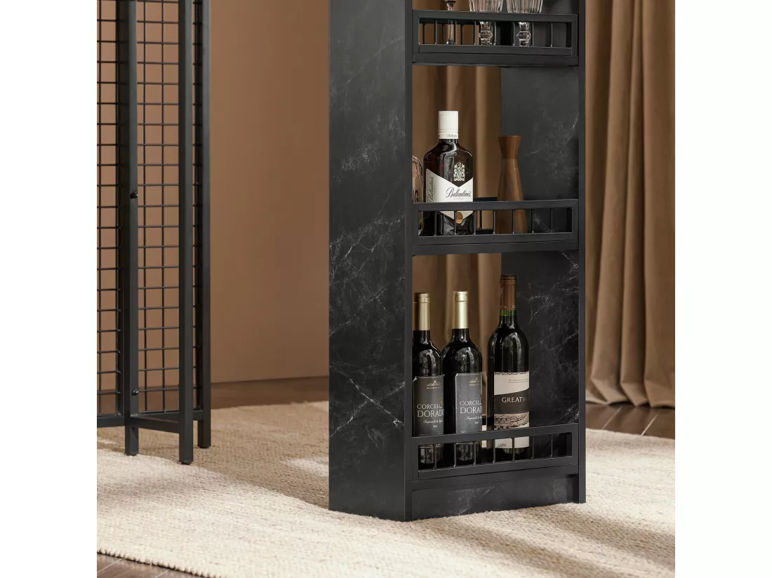 SoBuy FWT100-SCH Table de Bar avec 3 Étagères avec Surfaces de Rangement, Table pour Cuisine, Salle à Manger et Salon, Effet Marbre Cadre en Métal