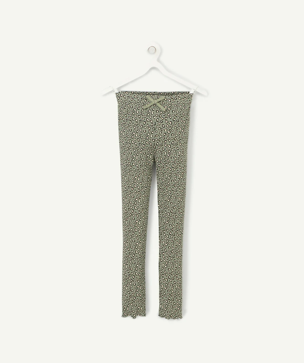 LEGGING BÉBÉ FILLE EN COTON BIO CÔTELÉ VERT IMPRIMÉ LÉOPARD