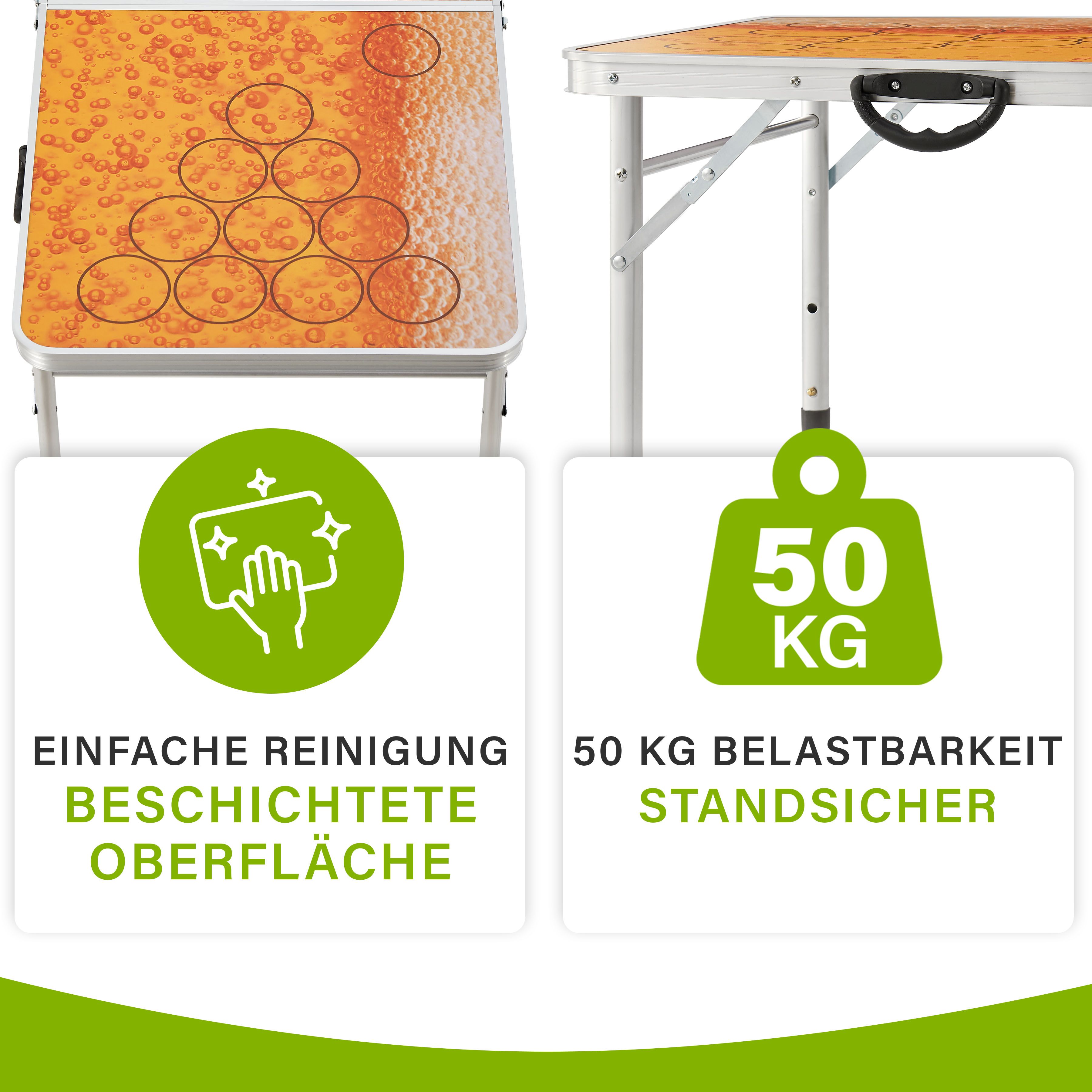 Juskys Beer Pong Tisch Piwo - Bier Trinkspiel Set Becher Bälle - Gelb, Orange