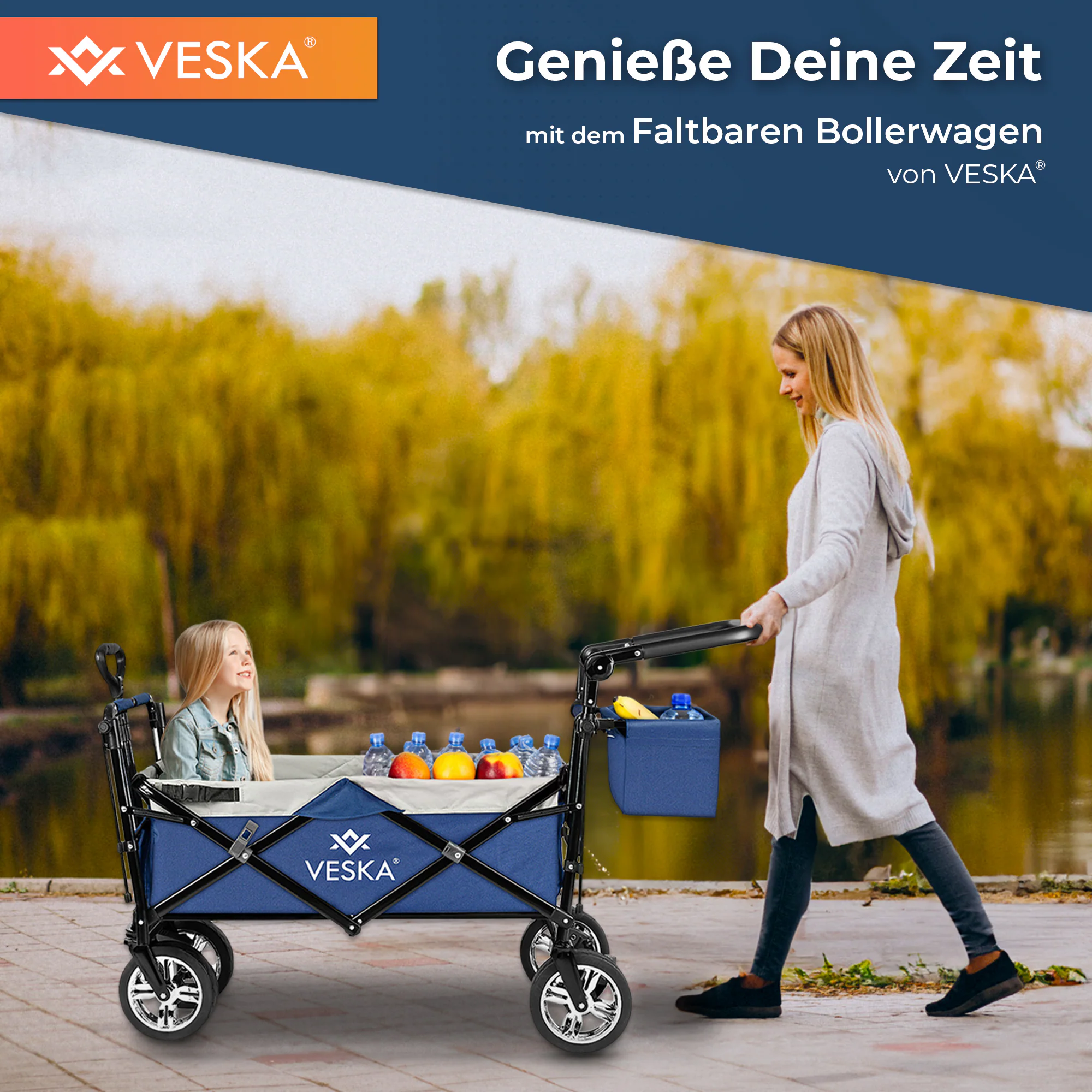 VESKA Bollerwagen faltbar mit Dach Handwagen Transportwagen anthrazit/grau