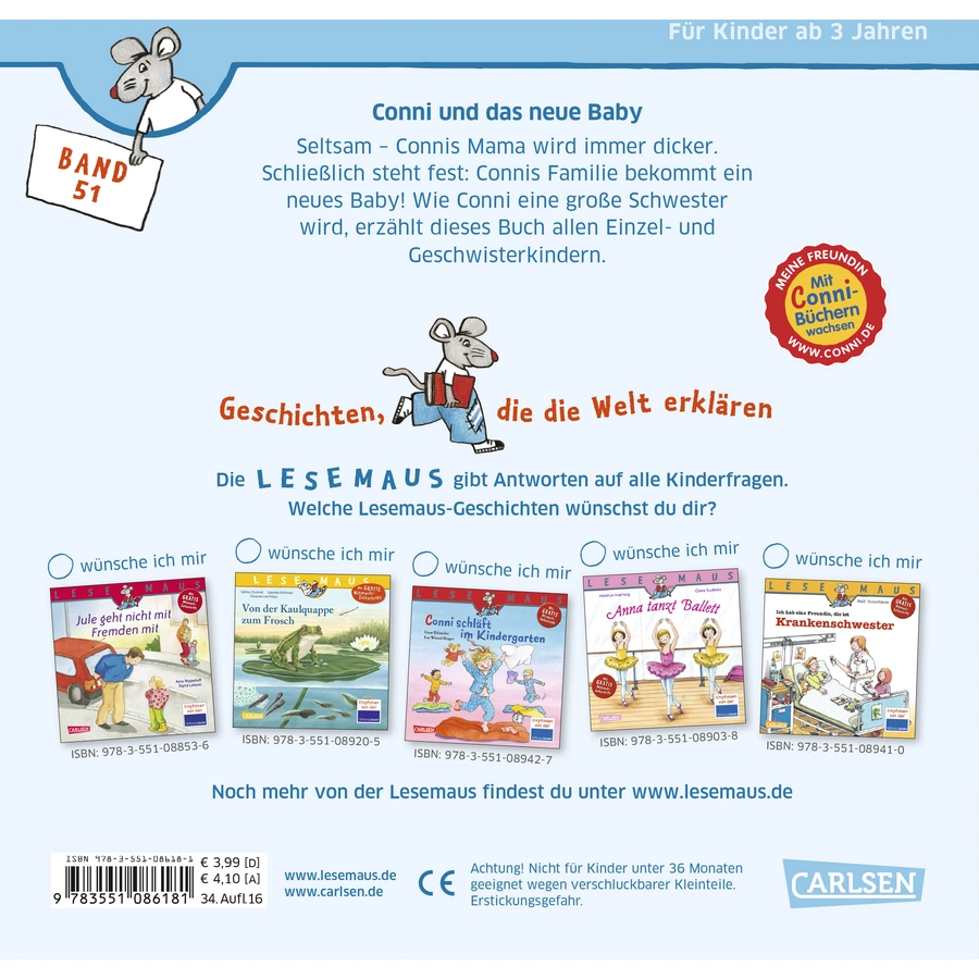 CARLSEN Lesemaus 51: Conni und das neue Baby