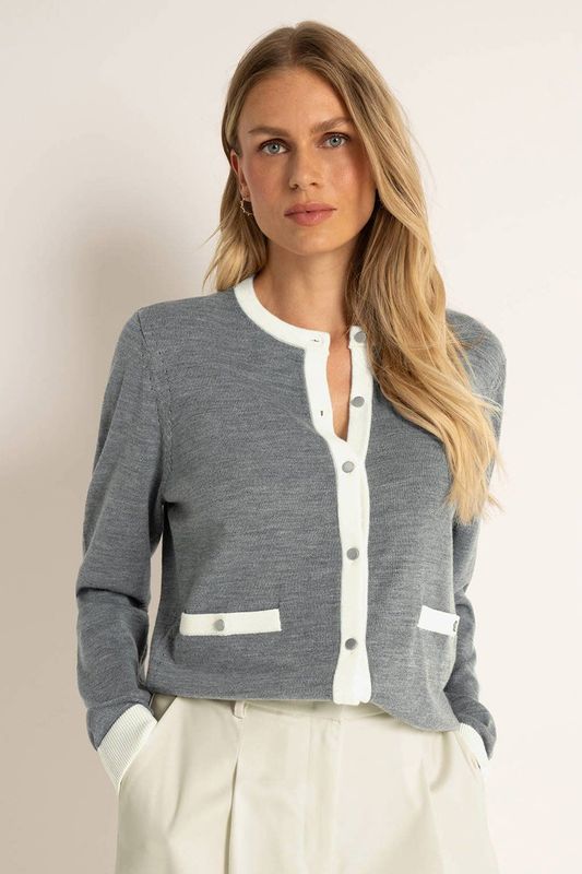 Claudia Sträter - Cardigan - Grijs - Gebreid - 100% Wol