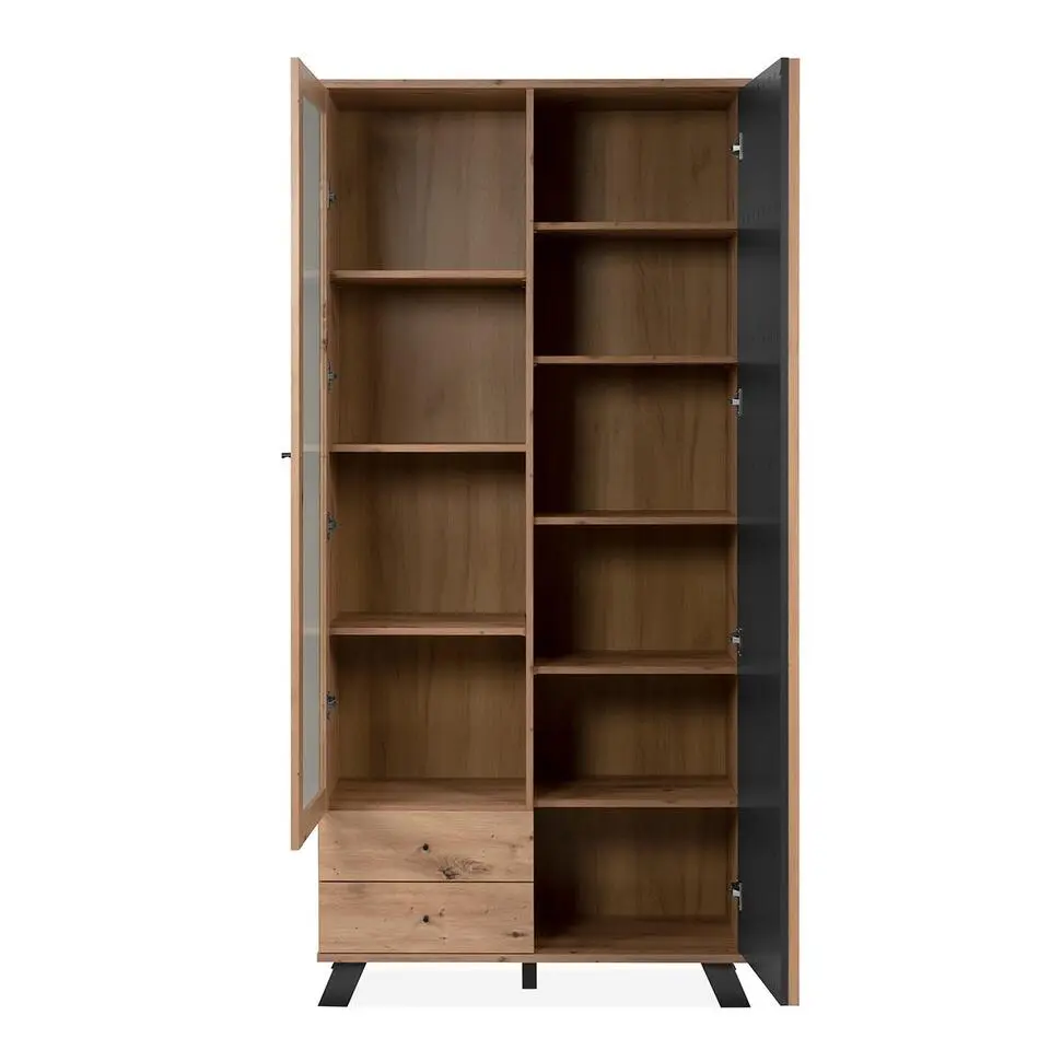 CALICOSY - Vitrinekast LUBLIN - Licht hout - 198x92x40 cm