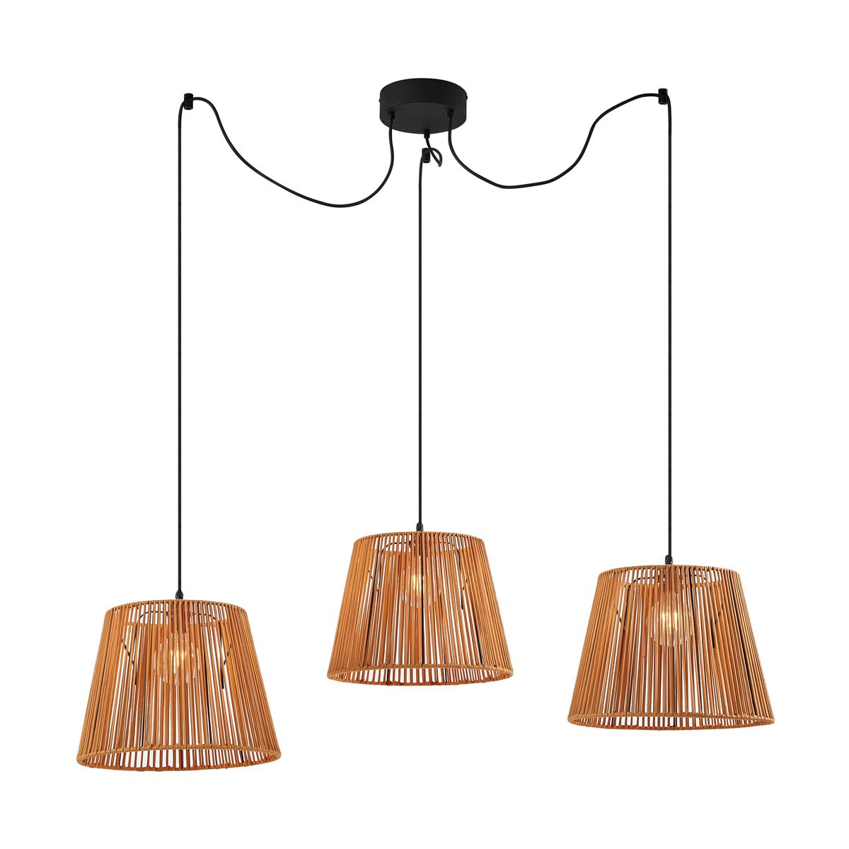 Buiten hanglamp zwart met oranje kappen van touw 3-lichts IP44 - Cava Jayla
