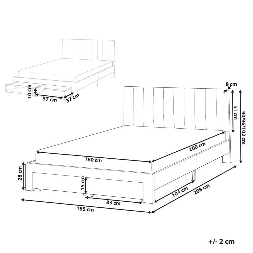 LONZAC - Bed met opbergruimte - Beige - 180 x 200 cm - Fluweel