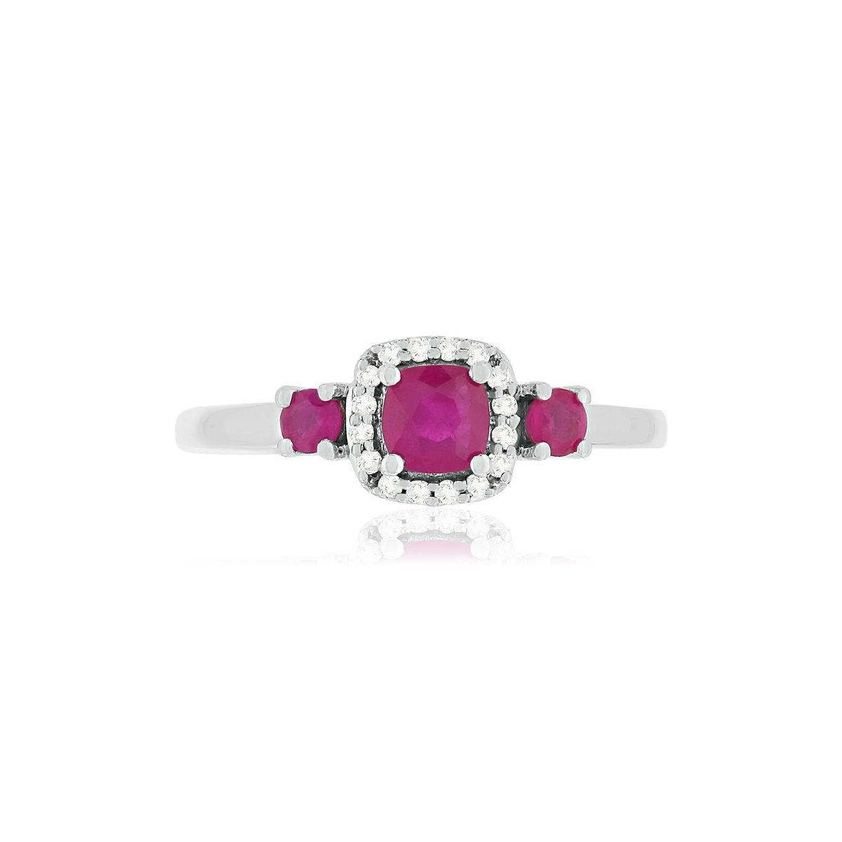 Bague or blanc 750 rubis diamants
