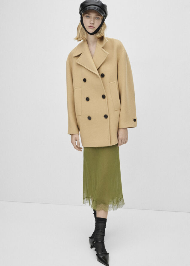 MANGO Double breasted virgin wool coat Medium brown