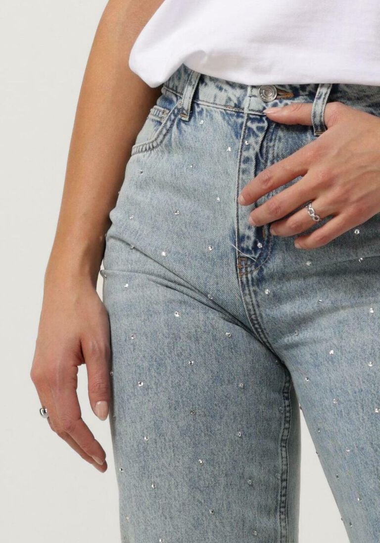 COLOURFUL REBEL lichtblauwe colourful rebel straight leg jeans jones rhinestones denim