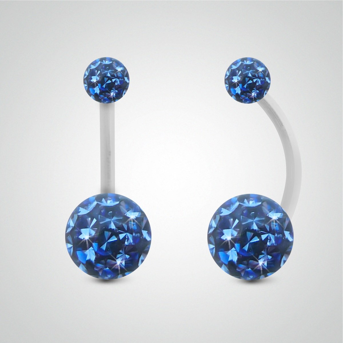 Piercing de nombril en or blanc et cristal de Swarovski bleu foncé (petit modèle)