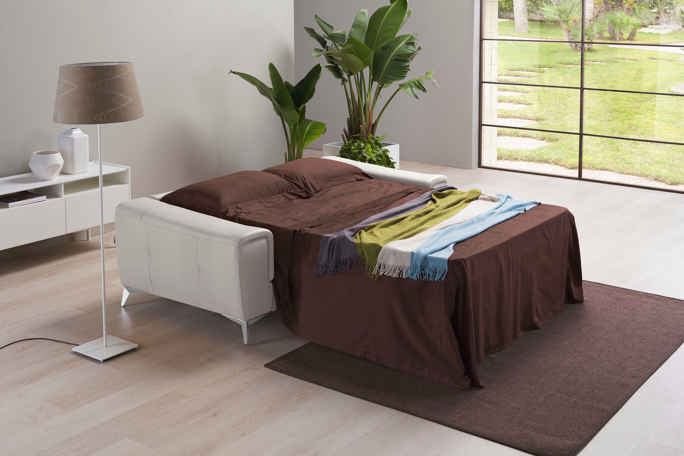 Egoitaliano Schlafsofa »Francine Designsofa, Loungesofa mit Dauerschlaffunktion, Breite 233 cm« mit Bettfunktion, Leder BULL, stone, Fussfarbe chrom