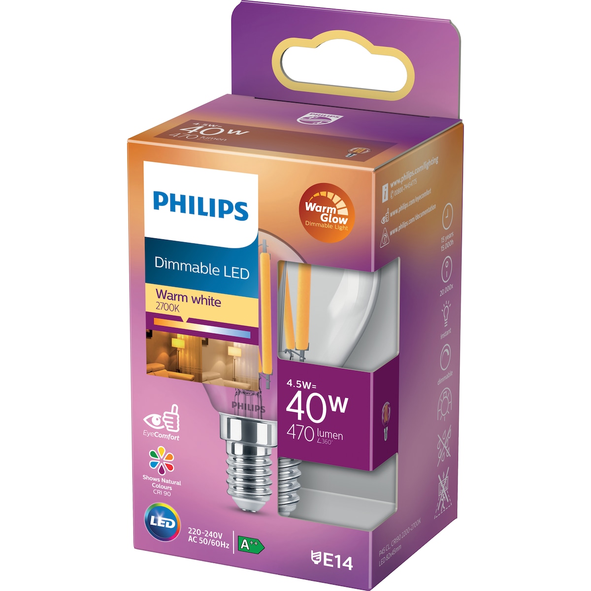 Philips LED-lyspære 4,5W E14