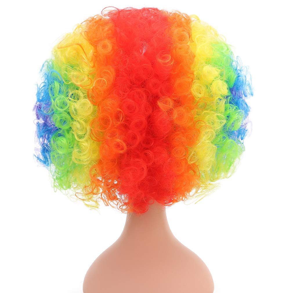Regenbogen Clown Perücke mit Locken Fasnacht Kostüm Zubehör Motto Party / Halloween Accessoire - Bunt