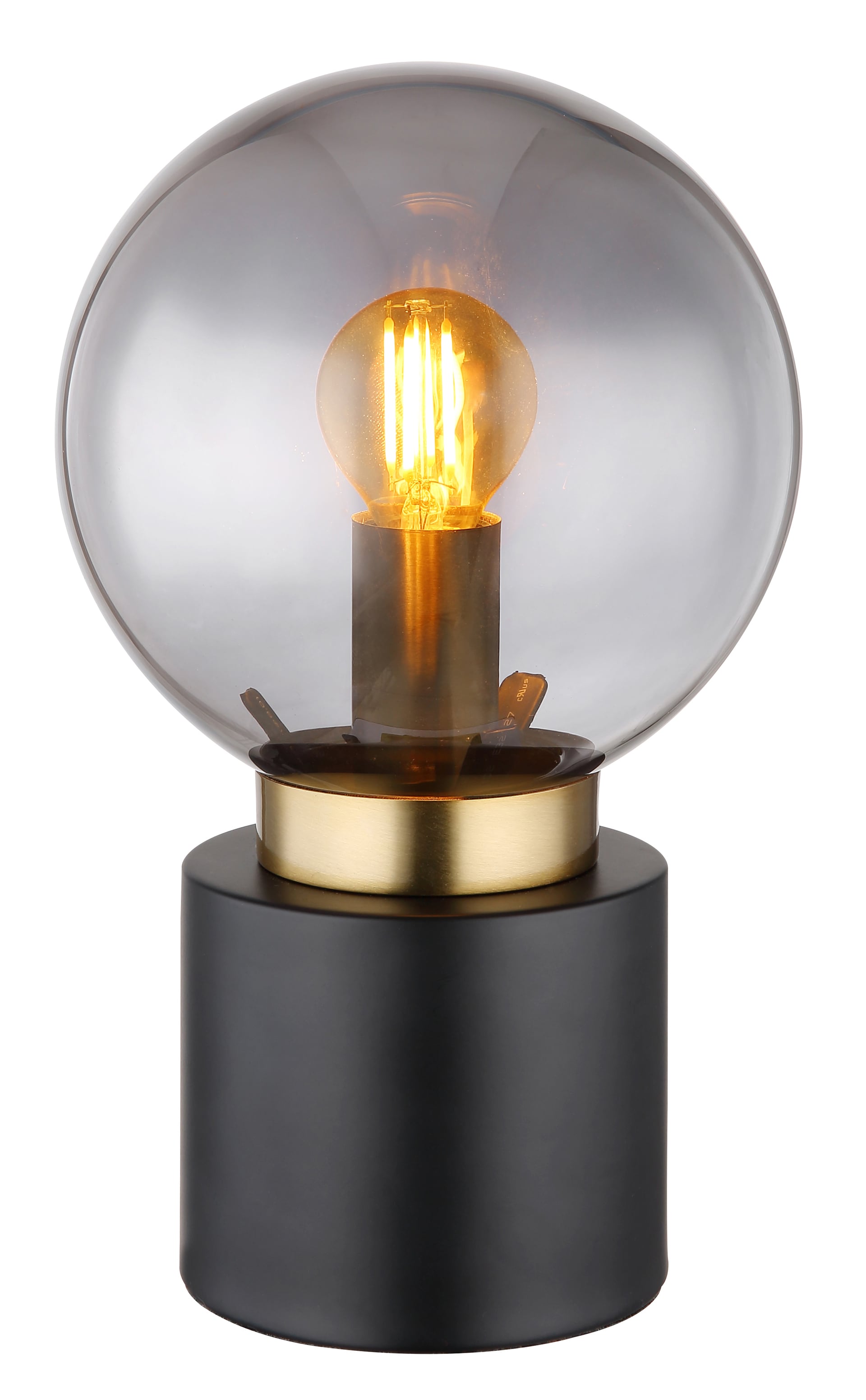 GLOBO Retrofit Tischlampe MARKA schwarz-messingfarbig /rauchfarbig