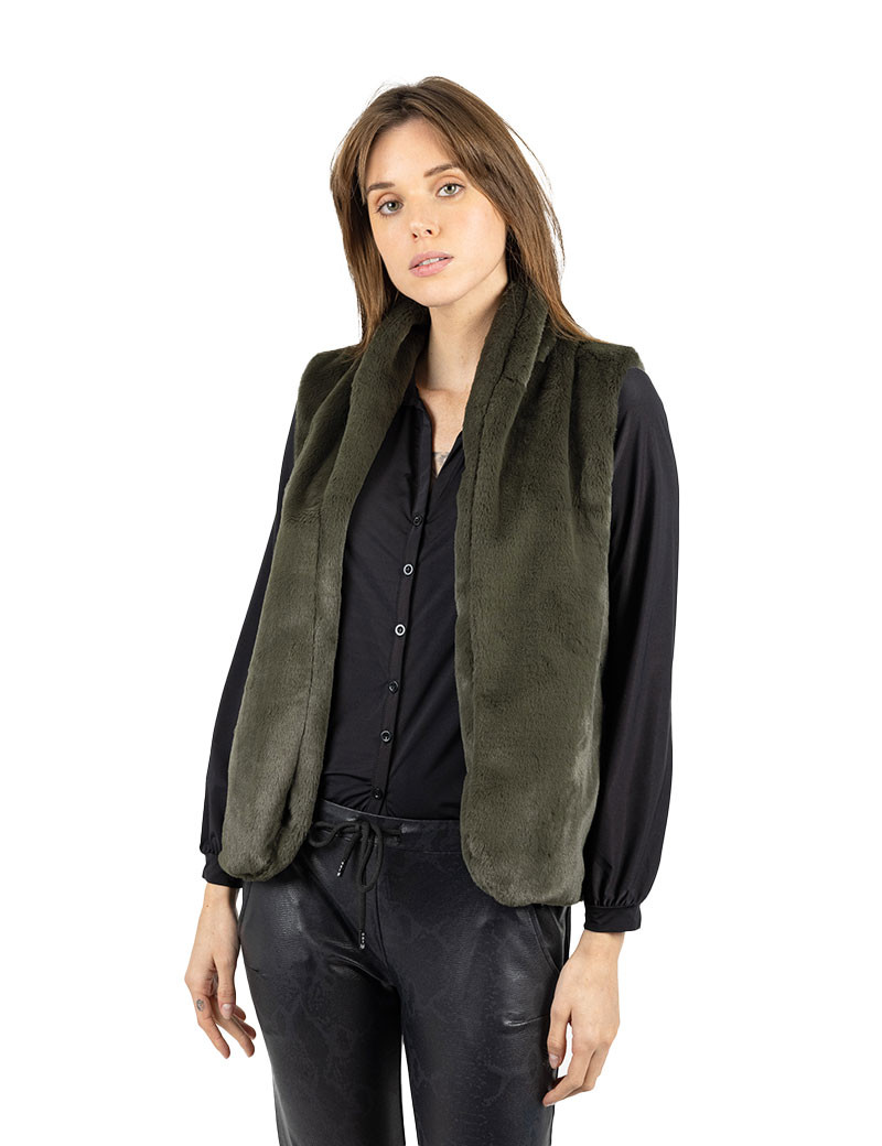 HBT INSOLITES - GIN GILET FAUSSE FOURRURE KAKI