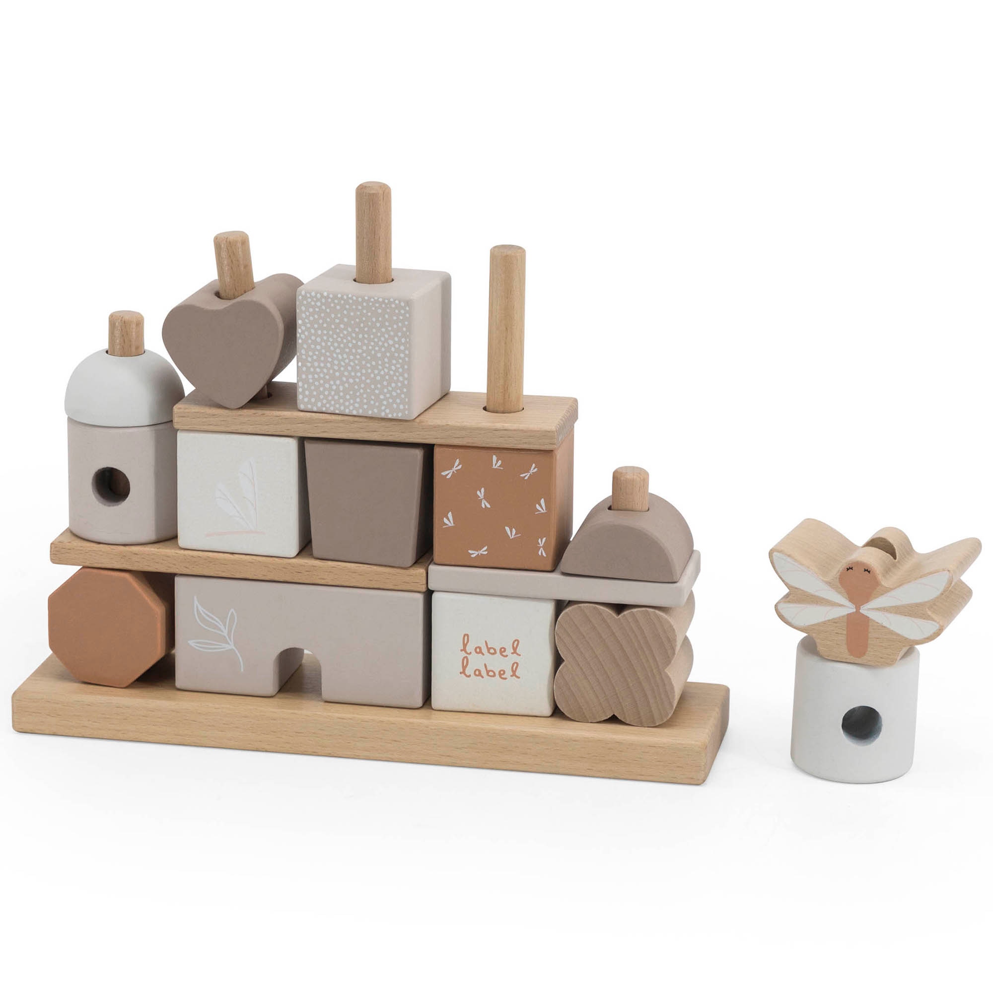Label label houten stapelblokken beige