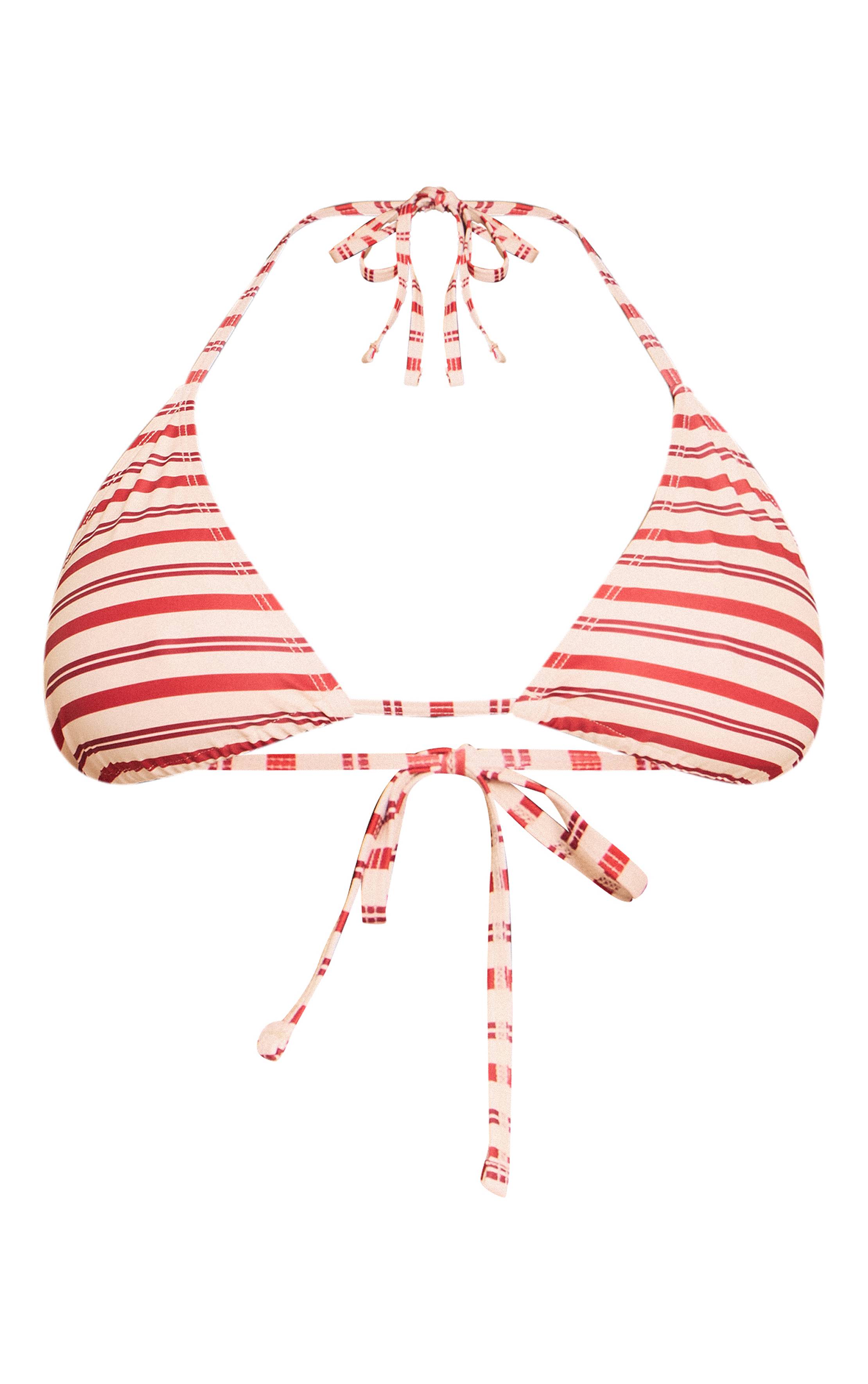 Rouge Bas De Bikini Tanga À Rayures Grande Taille