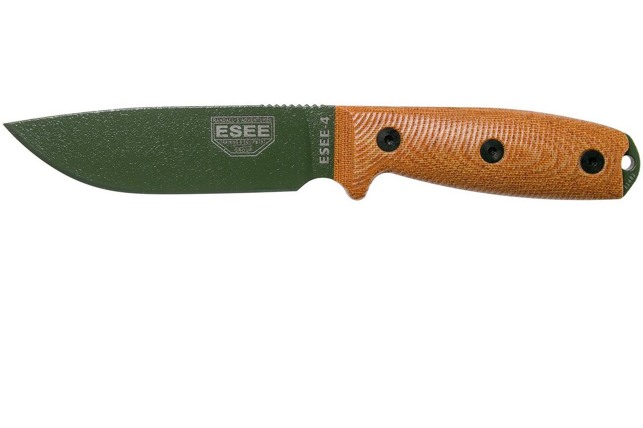 ESEE Model 4 OD Green Blade 3D Natural Canvas Micarta survivalmes 4POD-011 zwarte schede   riemclip