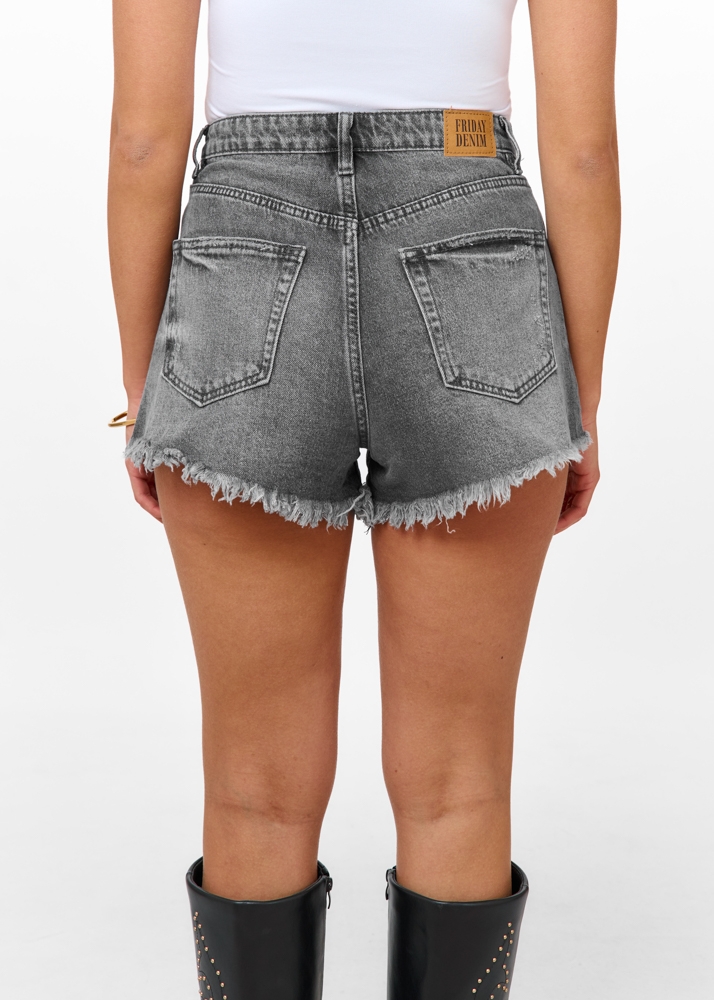 High waist jeans short grijs
