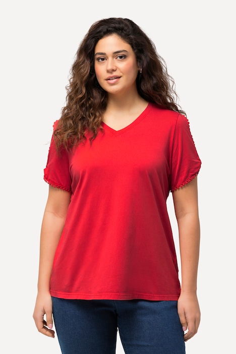 T-Shirt, Zierborte, Calssic, V-Ausschnitt, Halbarm