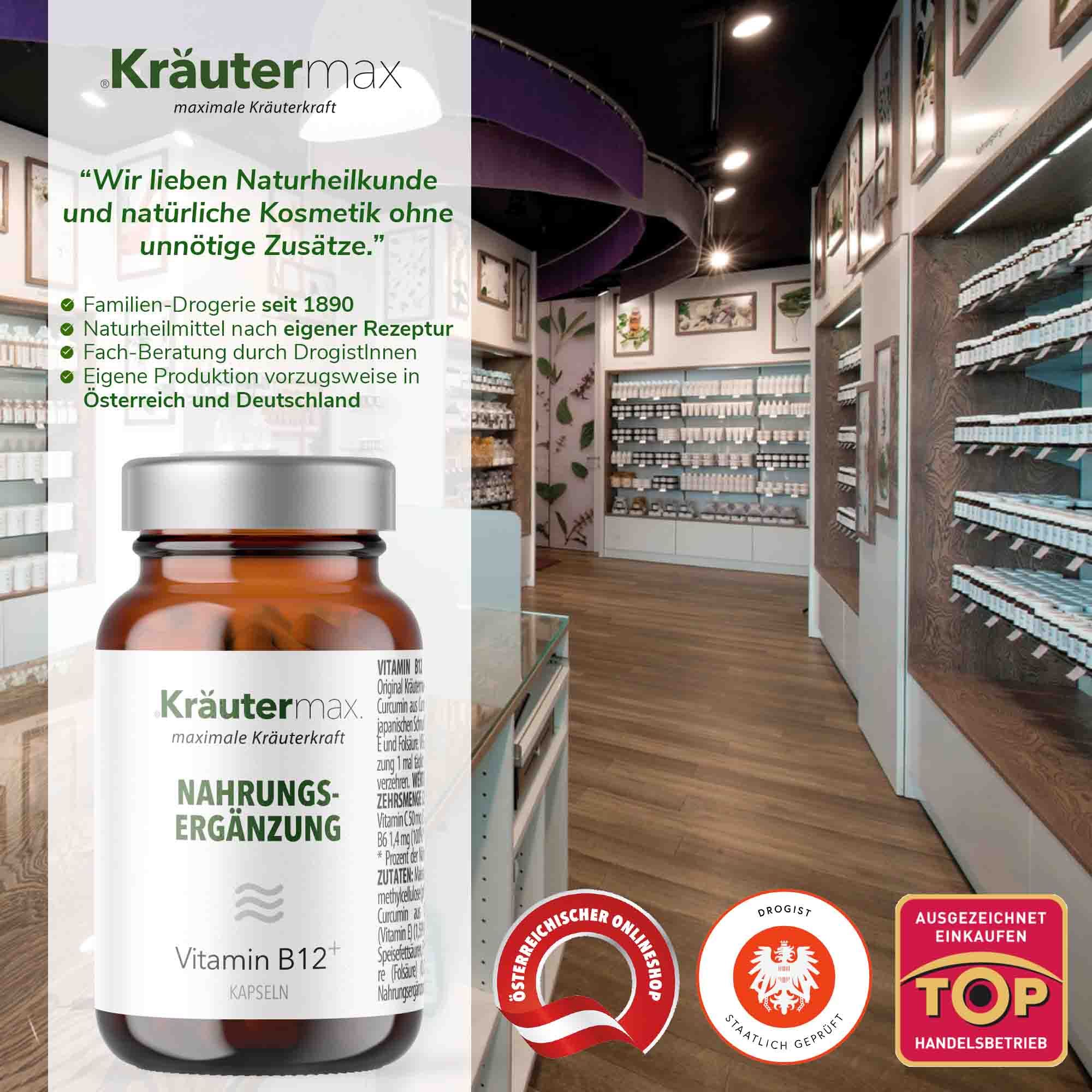 Kräutermax Vitamin B12 20 µg plus  Resveratrol, Curcuma und Vit. B6, C, E Kapseln