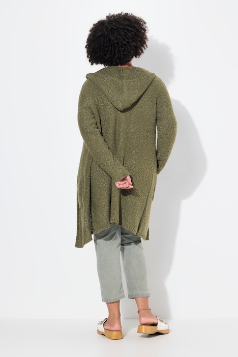 Long-Strickjacke, Noppen-Struktur, Kapuze