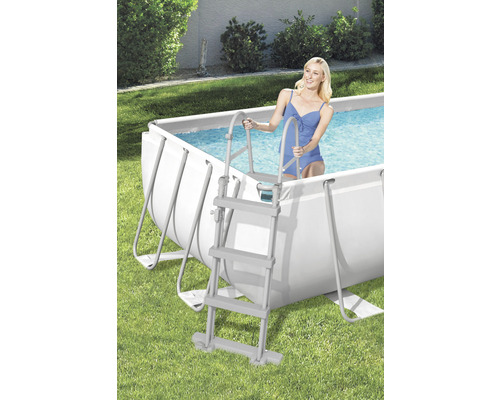 Bovengrondse frame zwembadset Bestway Power Steel™ rechthoekig 404 x 201 x 100 cm incl. zandfiltersysteem & ladder grijs