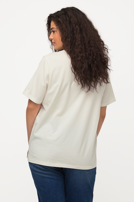 T-Shirt, Frauenmotiv, Oversized, V-Ausschnitt, Halbarm