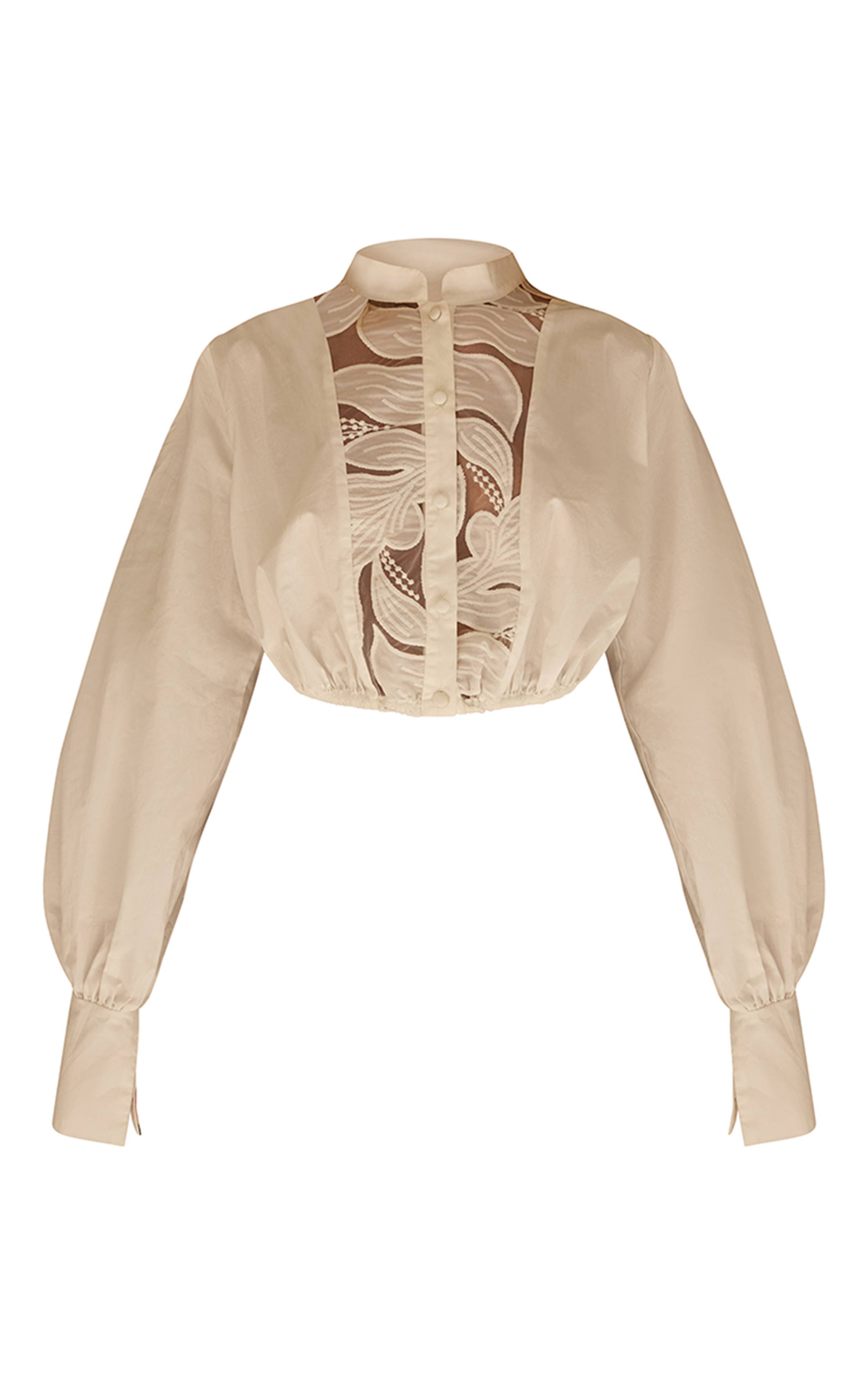 Blanc Ensemble Chemise Coordonné En Coton Avec Détails De Panneaux Transparents